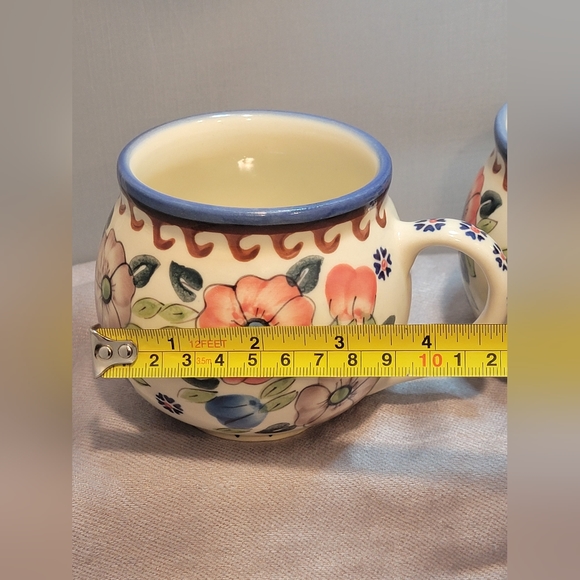 Polish Pottery Bubble SET Of 2 Mugs! UNIKAT Signature & Floral Pattern! HANDMADE - Picture 8 of 14